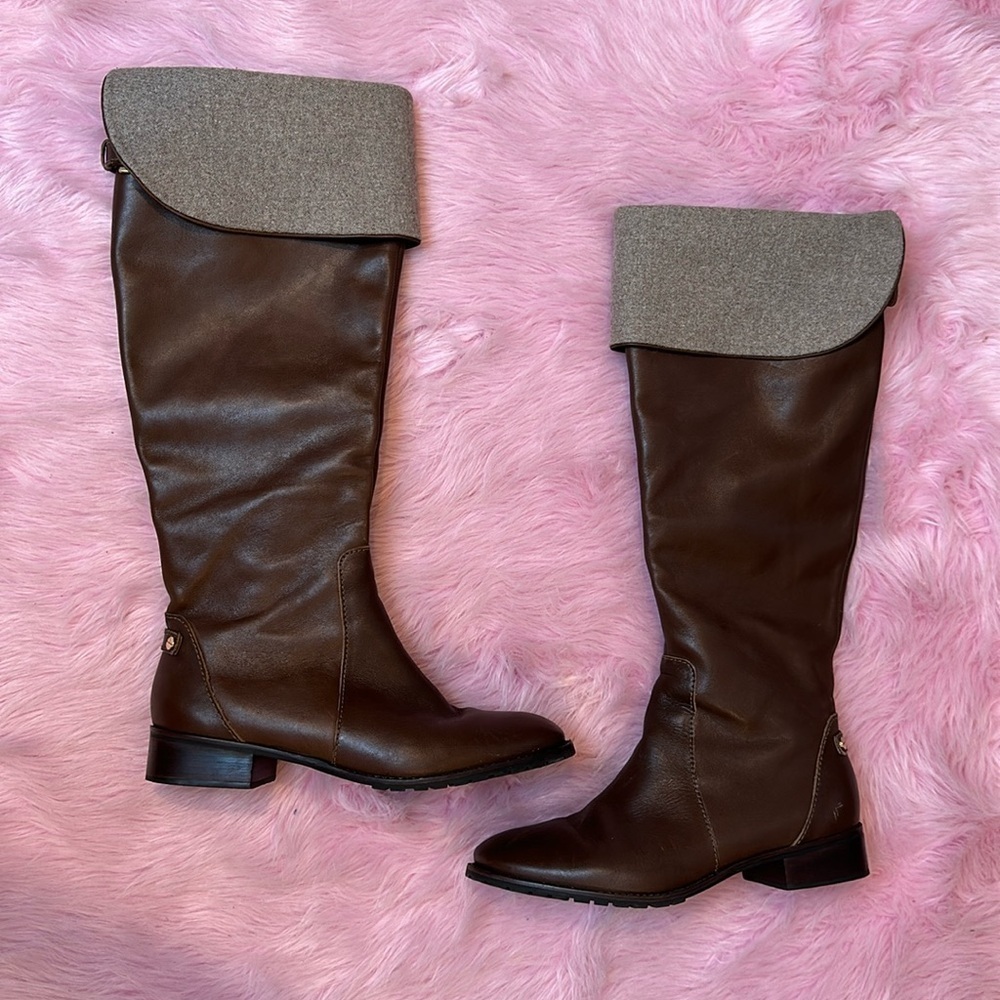 Talbots brown leather fold over tall heeled boots size 7